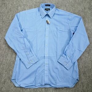 Nemesis Dress Shirt Mens 17 35-36 Blue‎ White Windowpane Check Long Sleeve